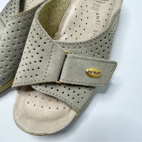 Fly Flot Grey Leather Italian Comfort Sandal Sz 39 - Picture 3 of 7